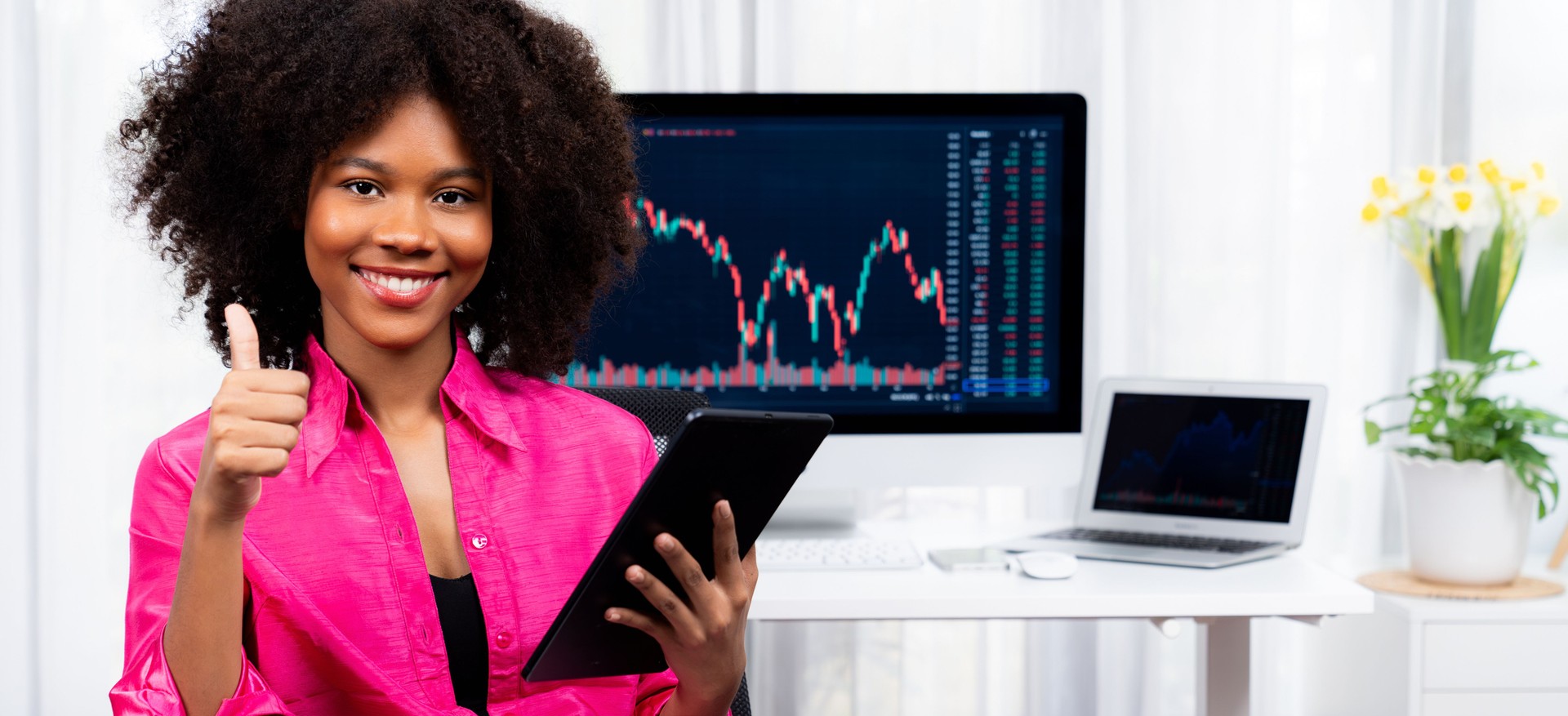 Analytical young African businesswoman specialist in stock exchange. Tastemaker.
